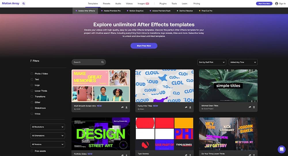 Motion Array - Recurso de videos para diseñadores
