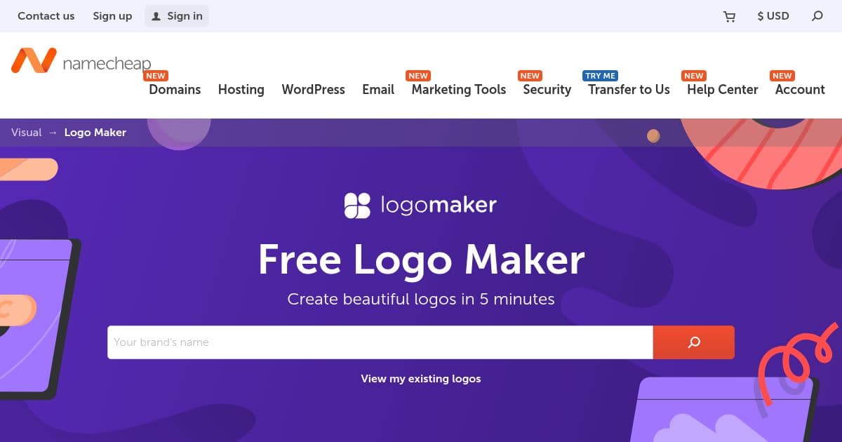 Namecheap Logo Maker - Recurso de logos para diseñadores